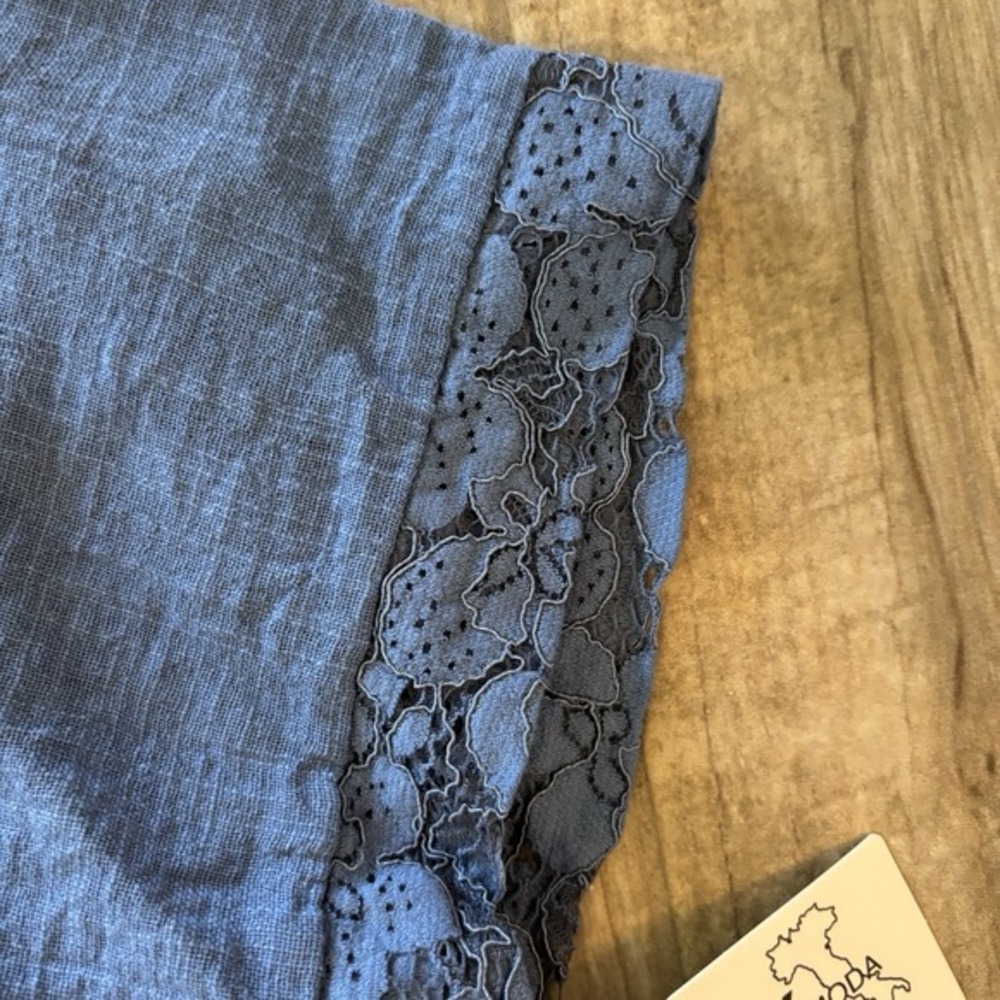 Made In Italy Cool Cotton Shift Dress Short Sleeve Lace Button Trim Size L NWT - Picture 4 of 10